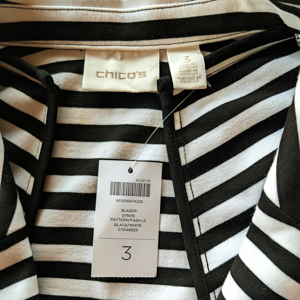 CHICO’s Blazer - B/W Striped - Sz 3 or XL - NWT - Picture 2 of 14